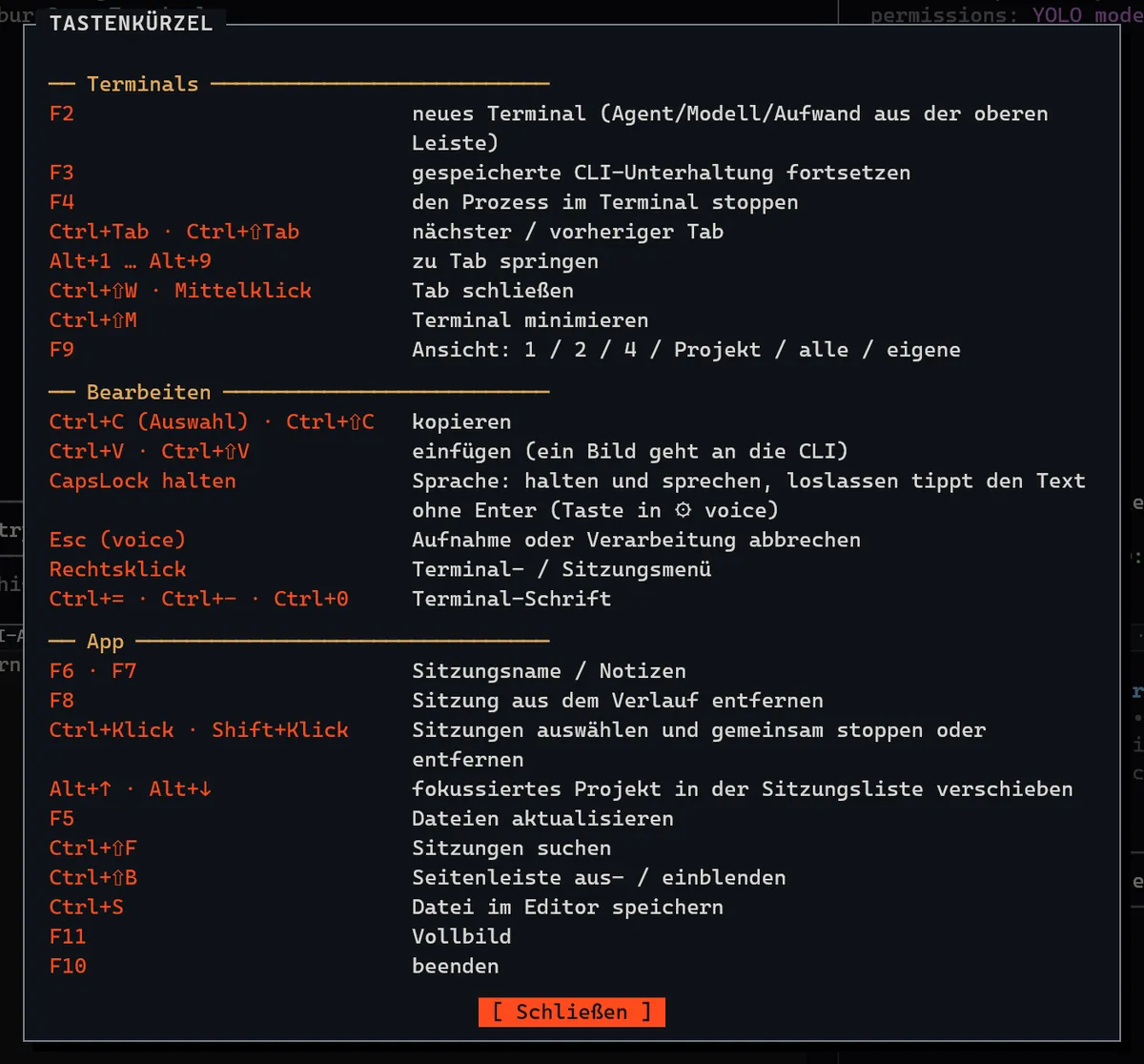 Der Tastenkürzel-Dialog von SuperTerminal, geöffnet mit F1.