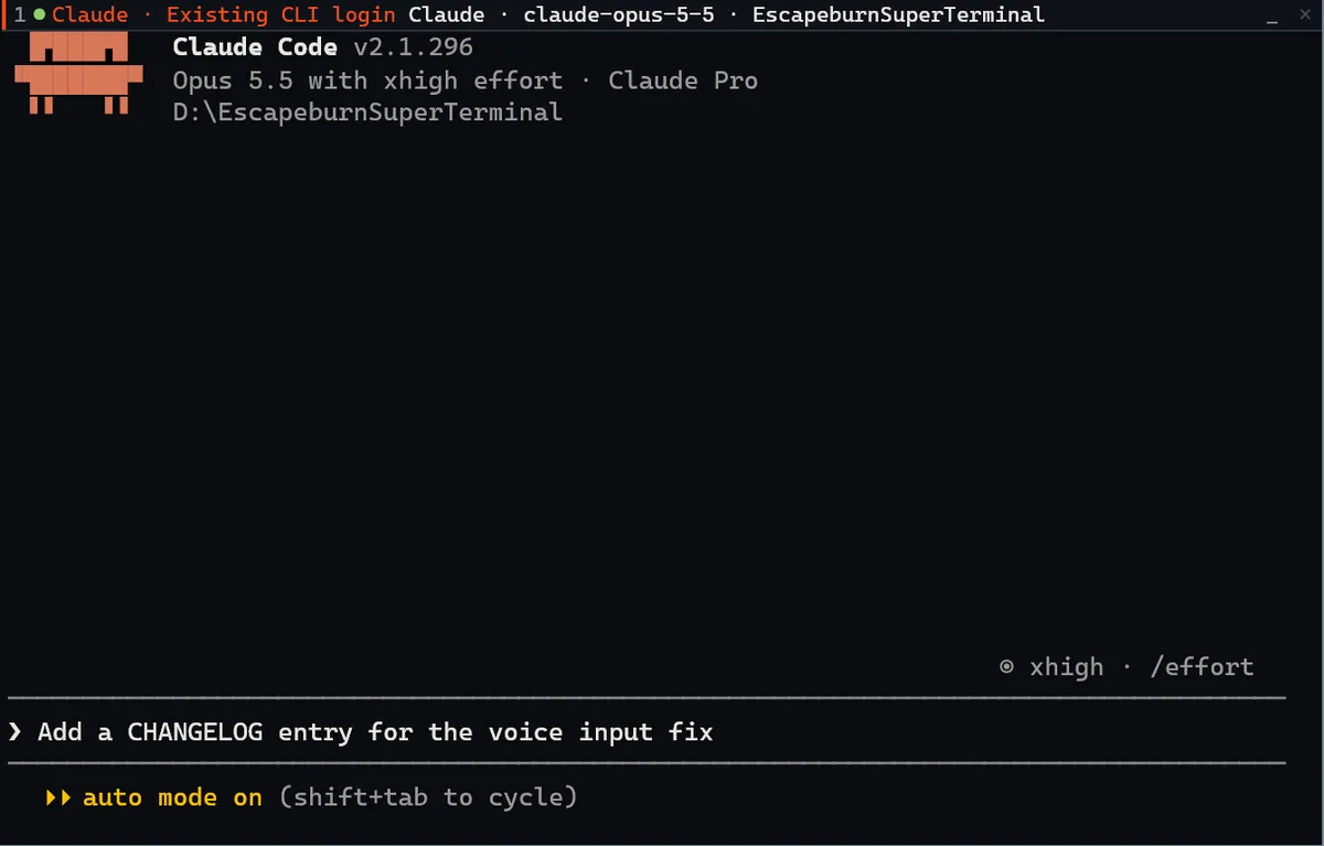 A real CLI running inside a SuperTerminal pane.