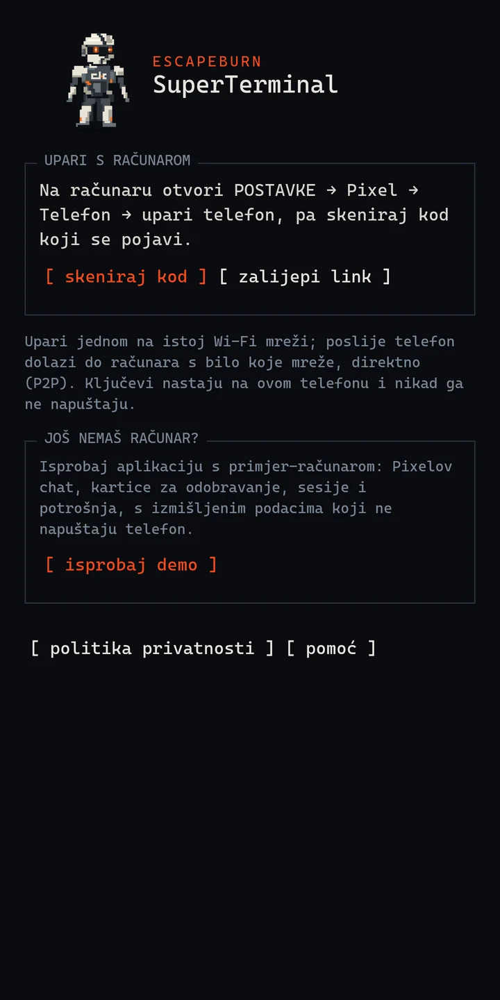 Ekran za uparivanje s opcijom demoa.