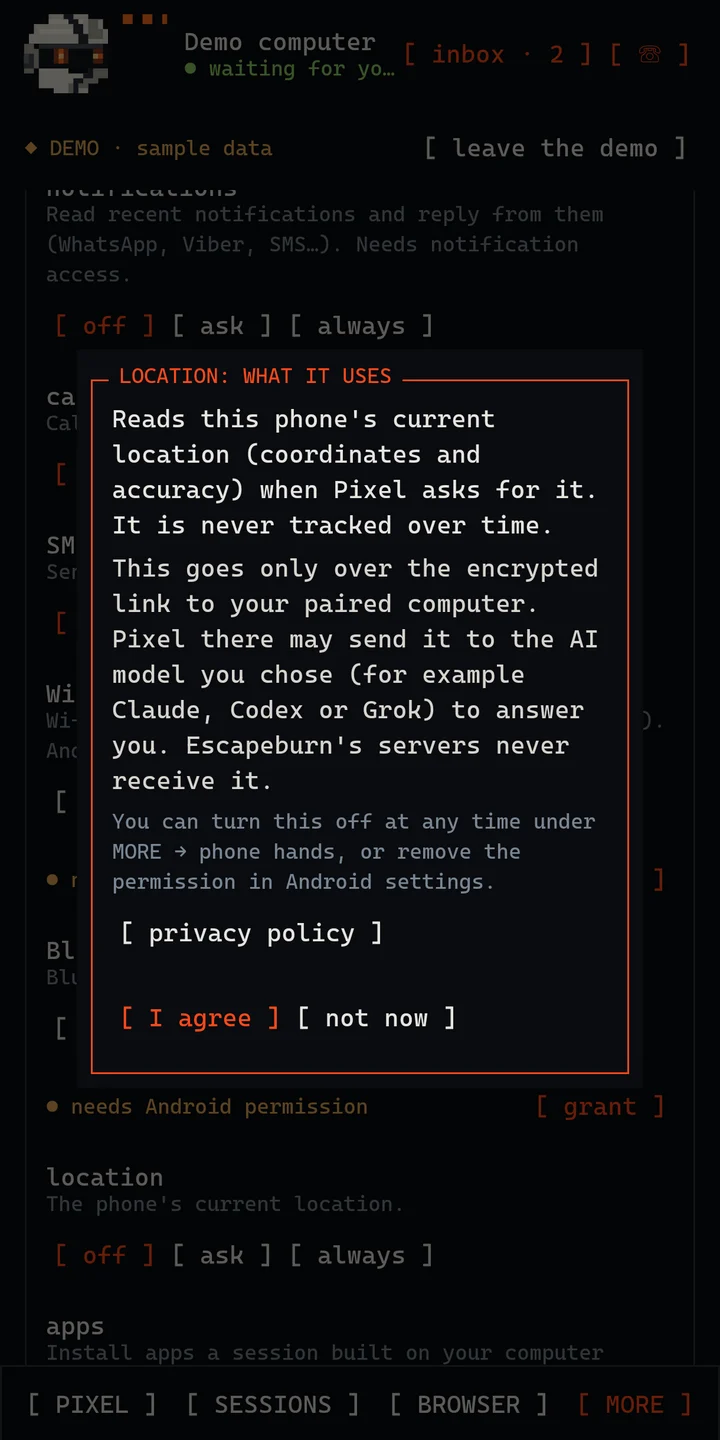The notice the app shows before it uses the phone's location.