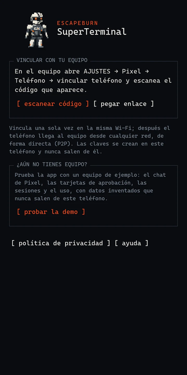 La pantalla de vinculación con la opción de demo.