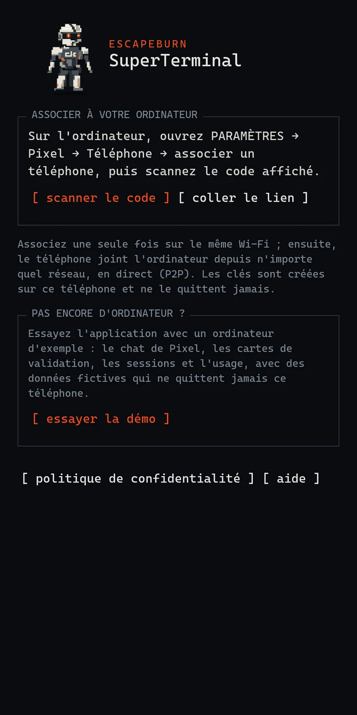 L'écran d'association avec l'option de démo.
