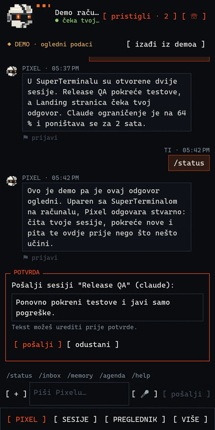 Cometov chat na telefonu s karticom za potvrdu za sesiju Release QA (ogledni podaci).