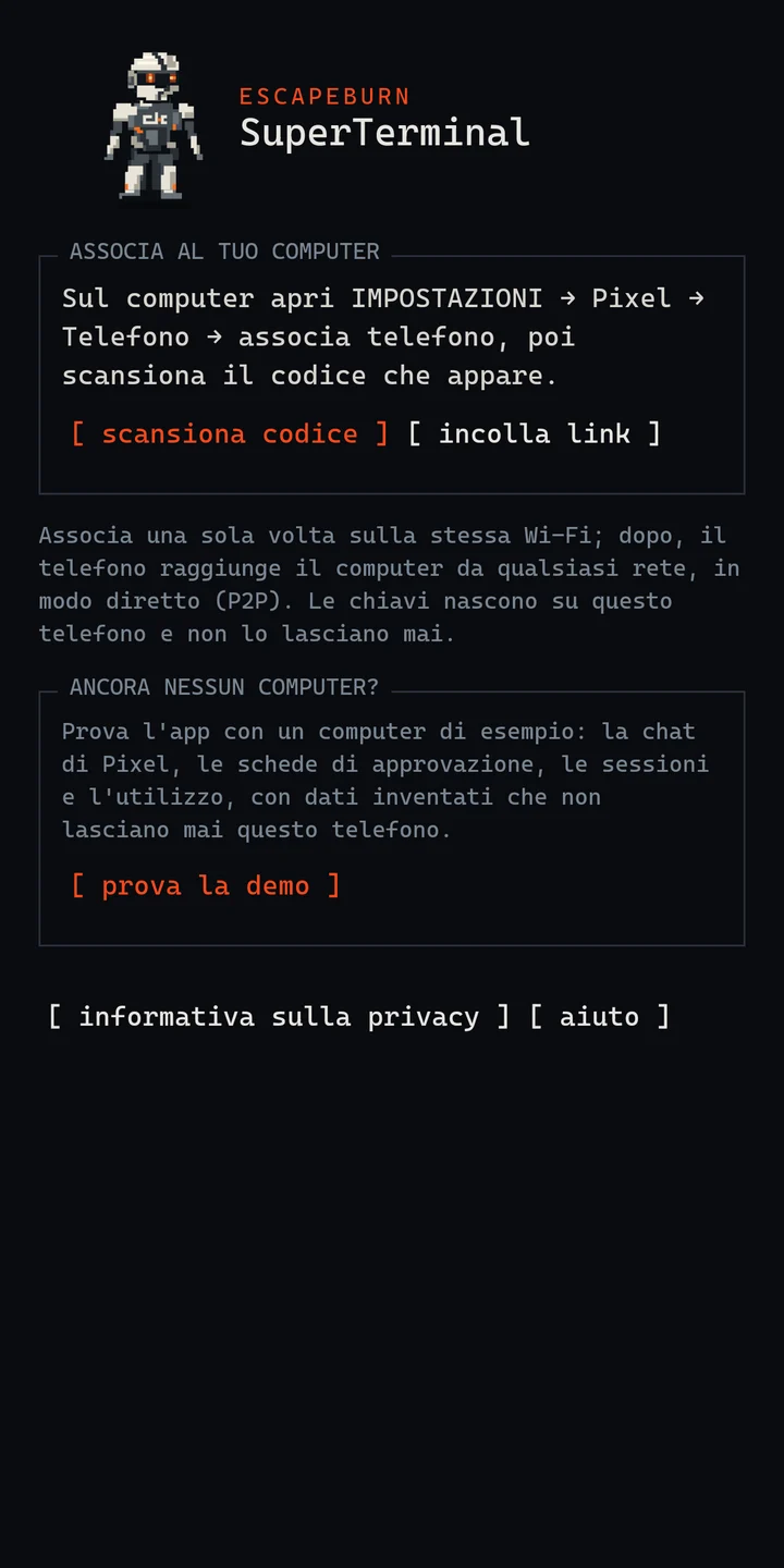 La schermata di associazione con l'opzione demo.