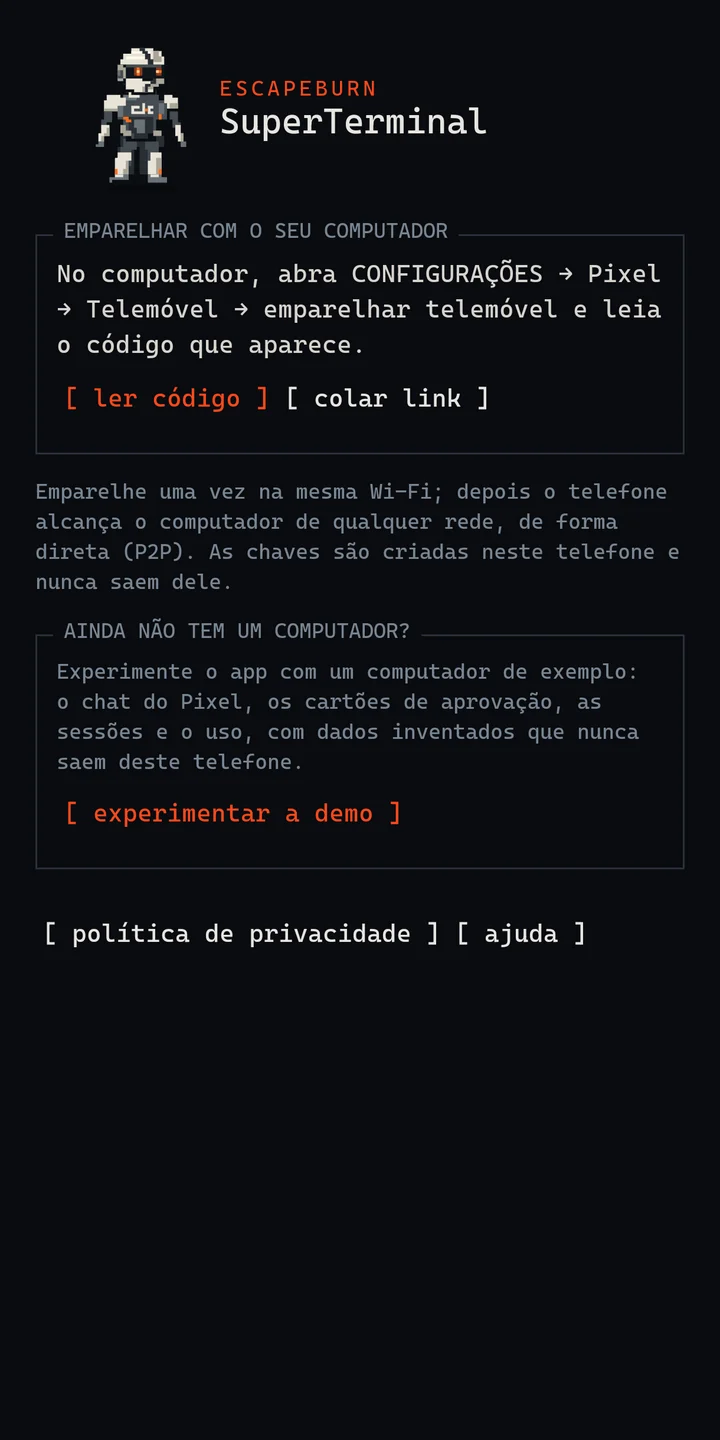 A tela de emparelhamento com a opção de demo.