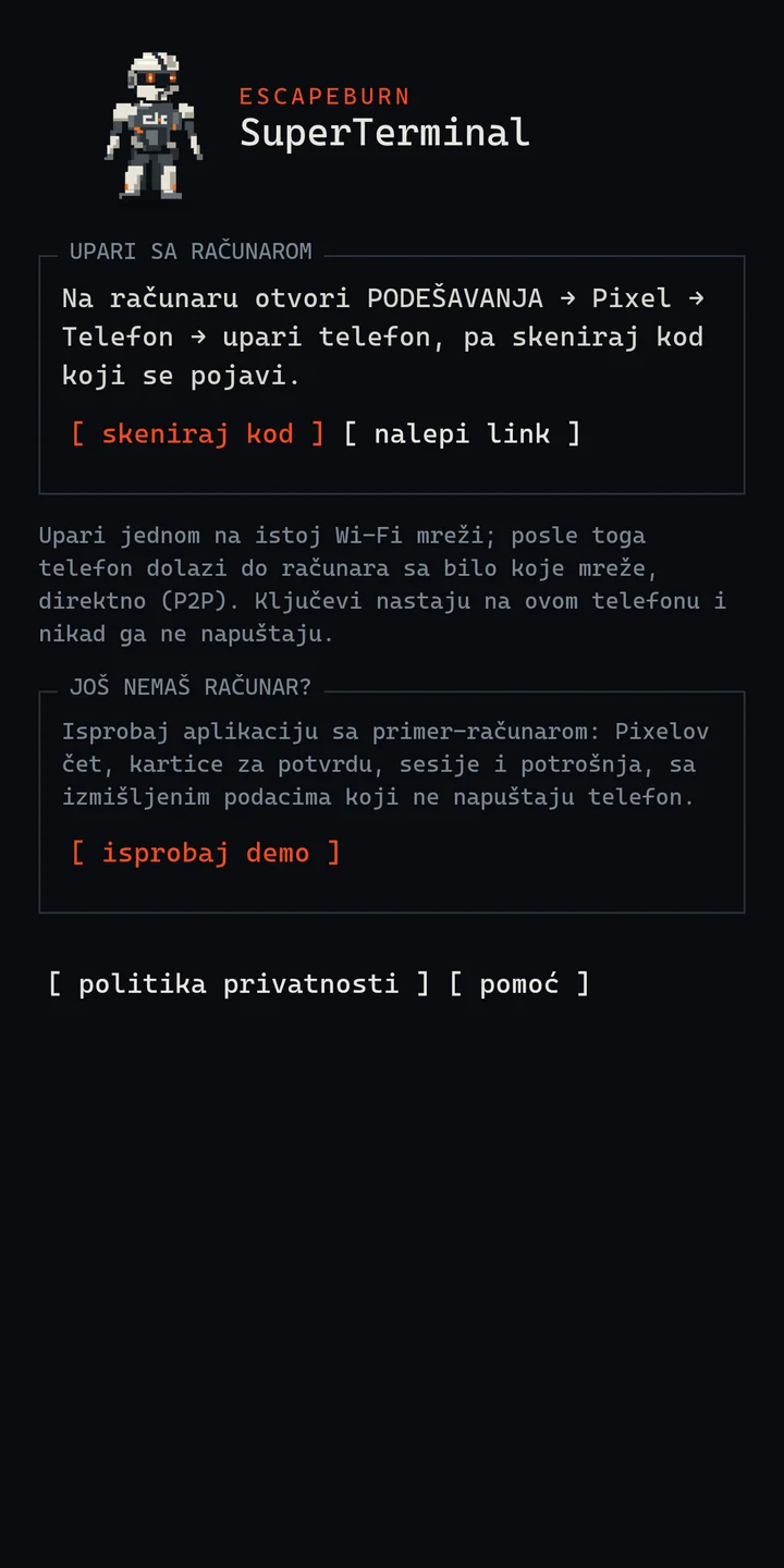 Ekran za uparivanje sa opcijom demoa.
