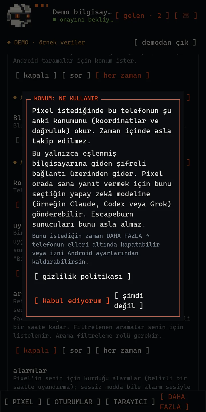 Uygulamanın telefonun konumunu kullanmadan önce gösterdiği bilgilendirme.