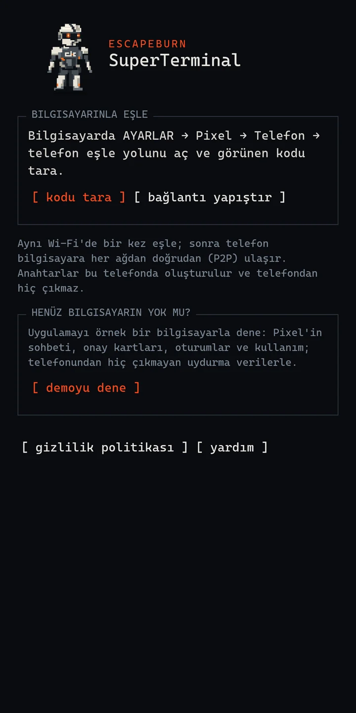 Demo seçeneği olan eşleme ekranı.